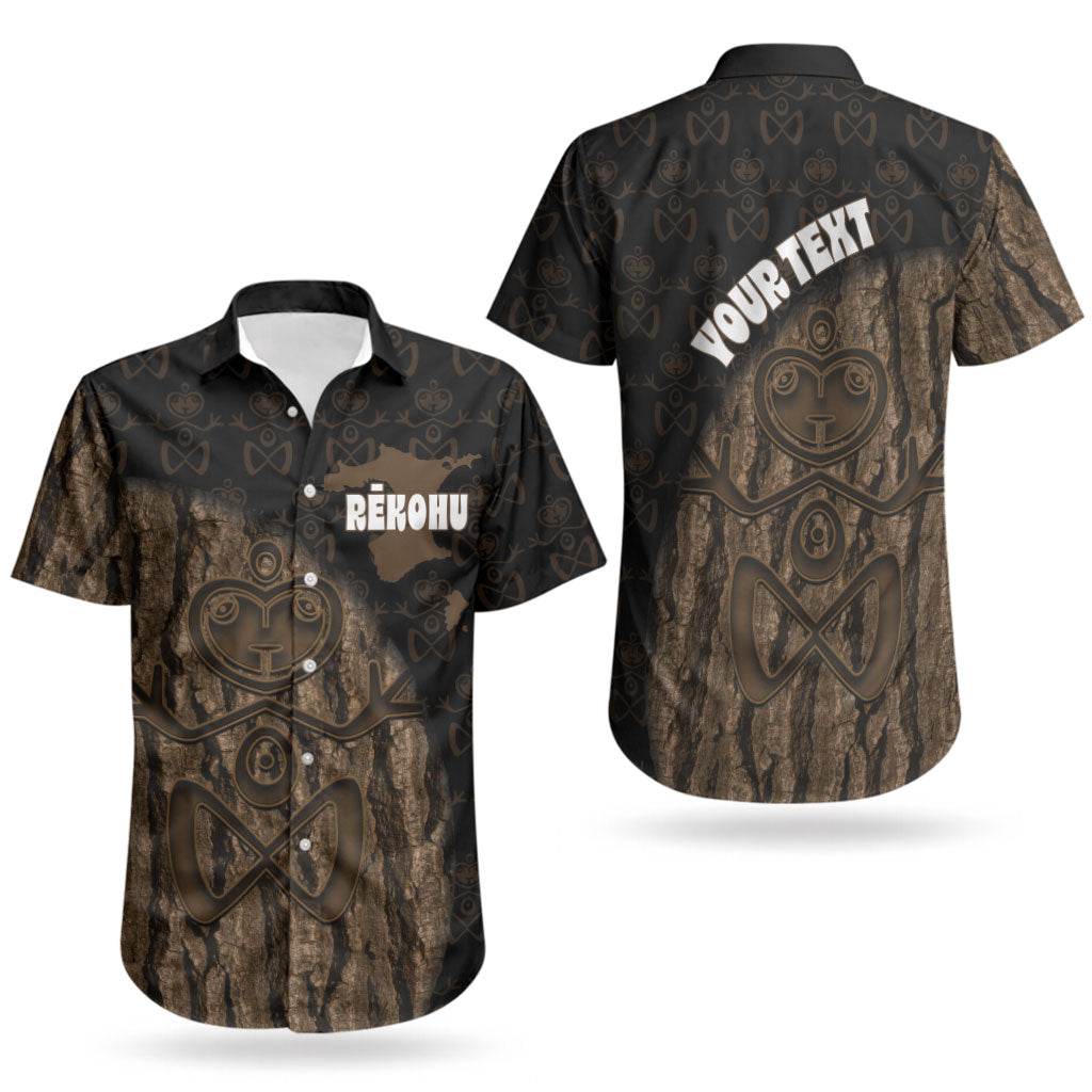 Moriori Kekoru New Zealand Personalised Couples Matching Off The Shoulder Long Sleeve Dress and Hawaiian Shirt Kopi Rakau Carving Chatham Islands Map
