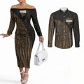 Moriori Kekoru New Zealand Personalised Couples Matching Off The Shoulder Long Sleeve Dress and Long Sleeve Button Shirt Kopi Rakau Carving Chatham Islands Map