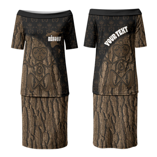 Moriori Kekoru New Zealand Personalised Couples Matching Puletasi and Hawaiian Shirt Kopi Rakau Carving Chatham Islands Map