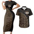 Moriori Kekoru New Zealand Personalised Couples Matching Short Sleeve Bodycon Dress and Hawaiian Shirt Kopi Rakau Carving Chatham Islands Map