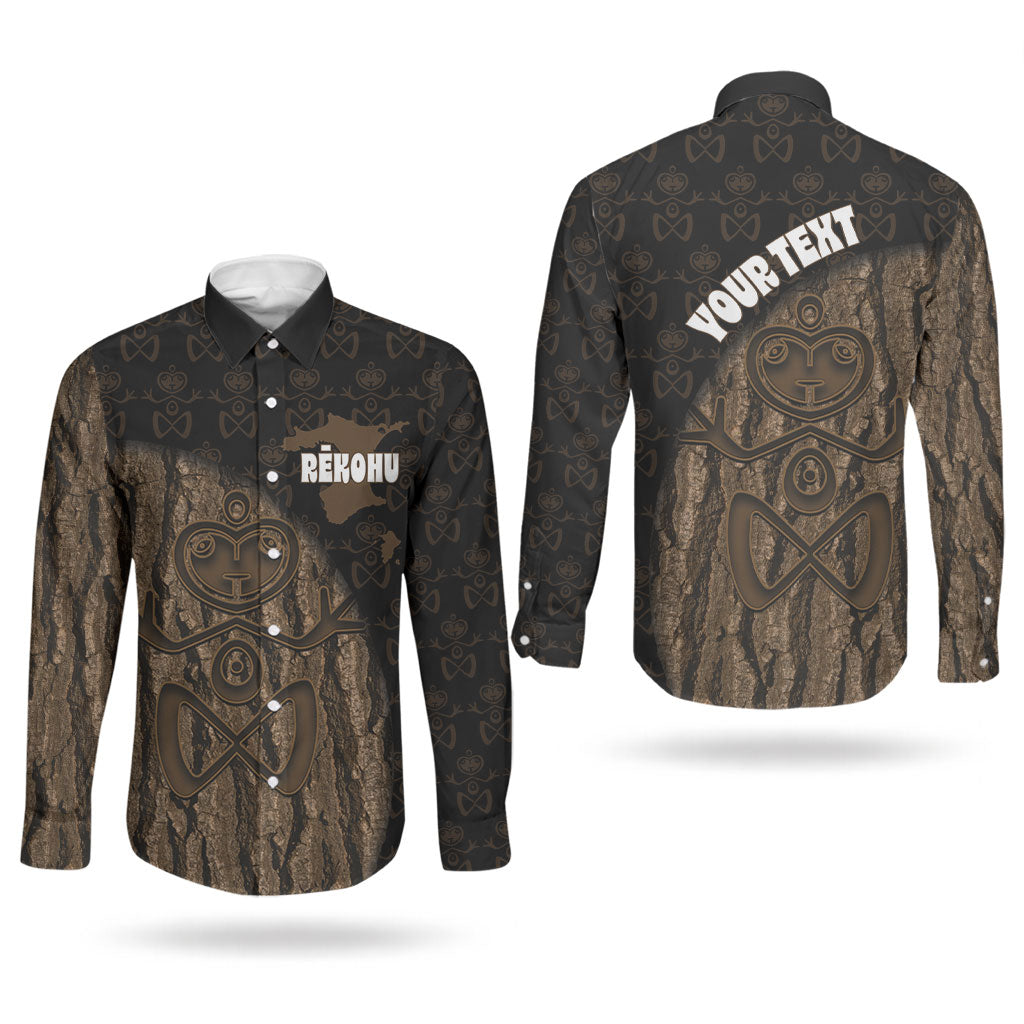 Moriori Kekoru New Zealand Personalised Couples Matching Short Sleeve Bodycon Dress and Long Sleeve Button Shirt Kopi Rakau Carving Chatham Islands Map