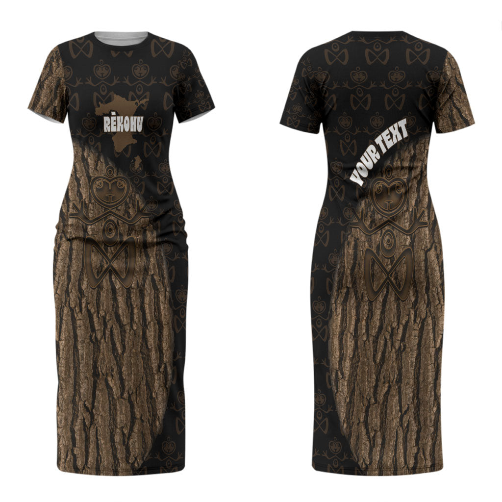 Moriori Kekoru New Zealand Personalised Couples Matching Short Sleeve Bodycon Dress and Long Sleeve Button Shirt Kopi Rakau Carving Chatham Islands Map