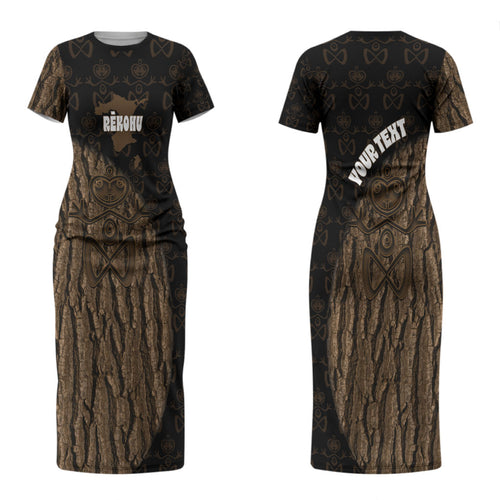 Moriori Kekoru New Zealand Personalised Couples Matching Short Sleeve Bodycon Dress and Long Sleeve Button Shirt Kopi Rakau Carving Chatham Islands Map
