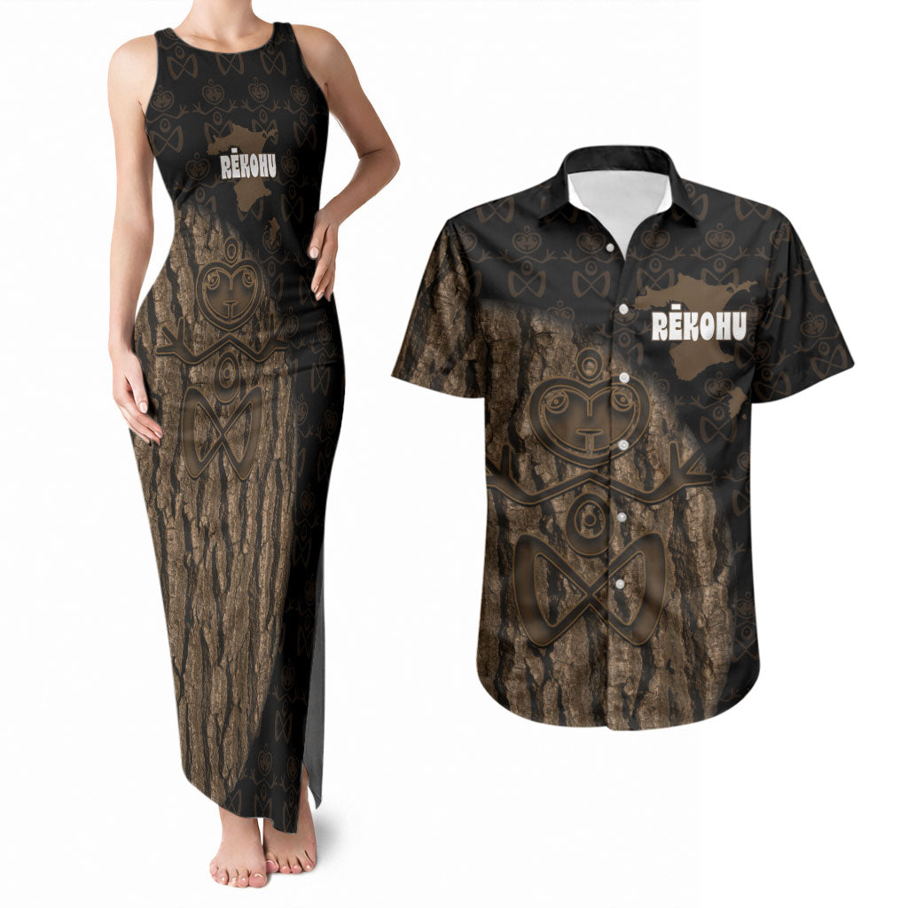 Moriori Kekoru New Zealand Personalised Couples Matching Tank Maxi Dress and Hawaiian Shirt Kopi Rakau Carving Chatham Islands Map