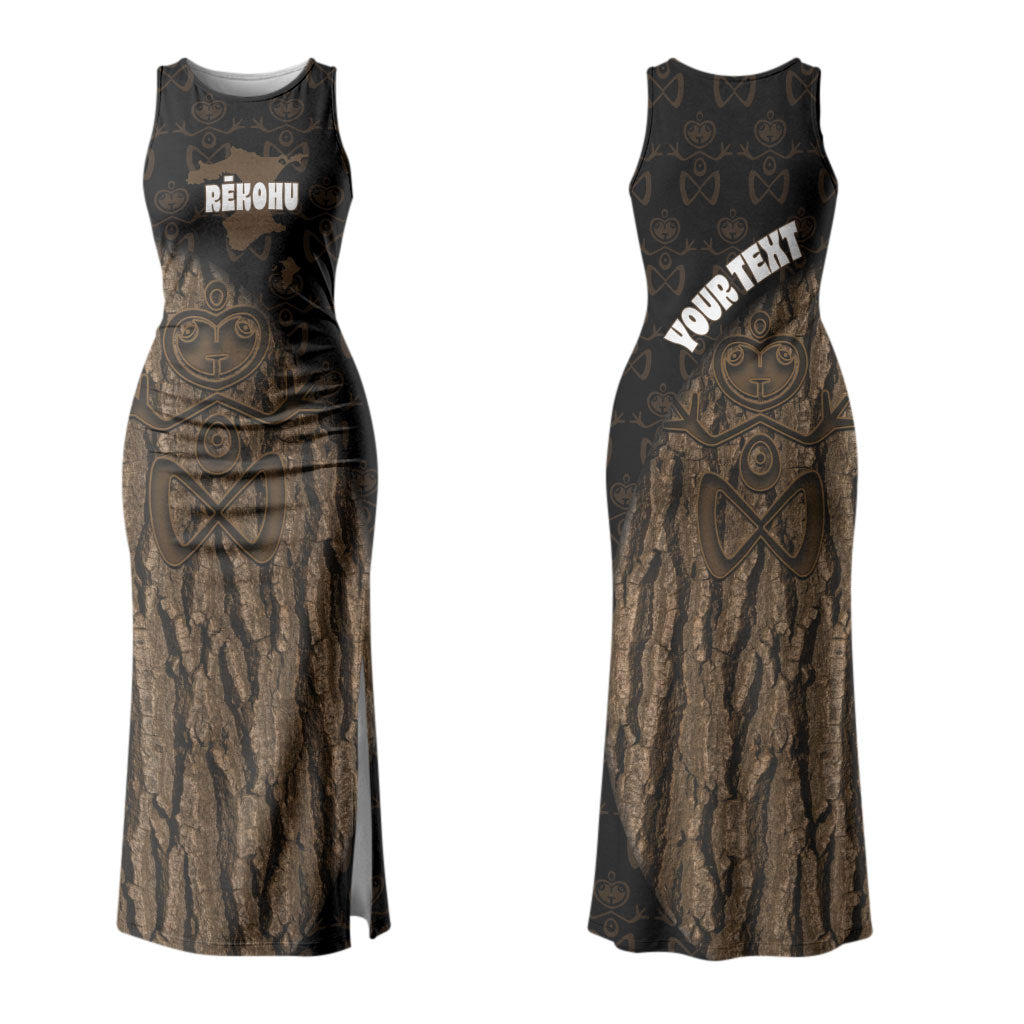 Moriori Kekoru New Zealand Personalised Couples Matching Tank Maxi Dress and Long Sleeve Button Shirt Kopi Rakau Carving Chatham Islands Map