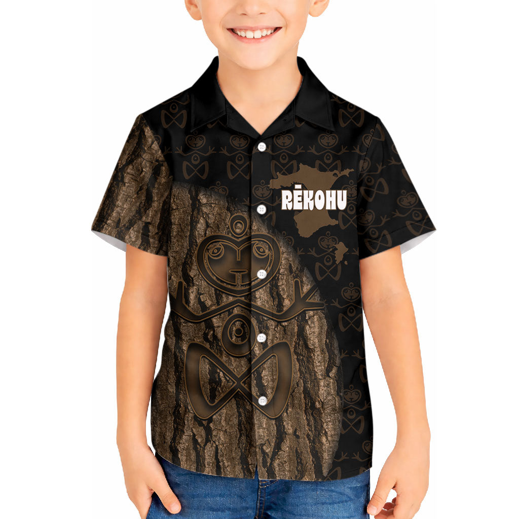 Moriori Kekoru New Zealand Personalised Kid Hawaiian Shirt Kopi Rakau Carving Chatham Islands Map