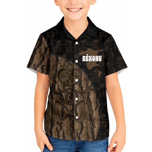 Moriori Kekoru New Zealand Personalised Kid Hawaiian Shirt Kopi Rakau Carving Chatham Islands Map