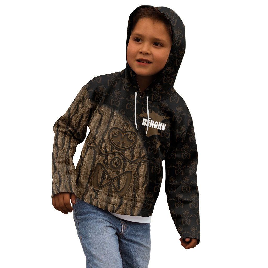 Moriori Kekoru New Zealand Personalised Kid Hoodie Kopi Rakau Carving Chatham Islands Map