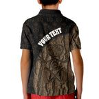 Moriori Kekoru New Zealand Personalised Kid Polo Shirt Kopi Rakau Carving Chatham Islands Map