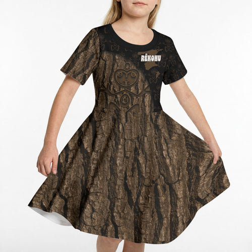 Moriori Kekoru New Zealand Personalised Kid Short Sleeve Dress Kopi Rakau Carving Chatham Islands Map