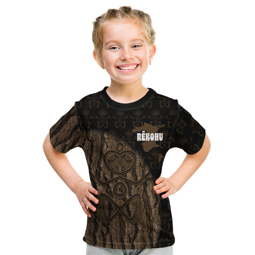 Moriori Kekoru New Zealand Personalised Kid T Shirt Kopi Rakau Carving Chatham Islands Map