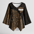Moriori Kekoru New Zealand Personalised Kimono Sleeve Blouse Kopi Rakau Carving Chatham Islands Map