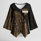 Moriori Kekoru New Zealand Personalised Kimono Sleeve Blouse Kopi Rakau Carving Chatham Islands Map