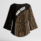 Moriori Kekoru New Zealand Personalised Kimono Sleeve Blouse Kopi Rakau Carving Chatham Islands Map
