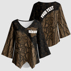 Moriori Kekoru New Zealand Personalised Kimono Sleeve Blouse Kopi Rakau Carving Chatham Islands Map