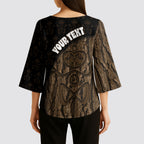 Moriori Kekoru New Zealand Personalised Kimono Sleeve Blouse Kopi Rakau Carving Chatham Islands Map