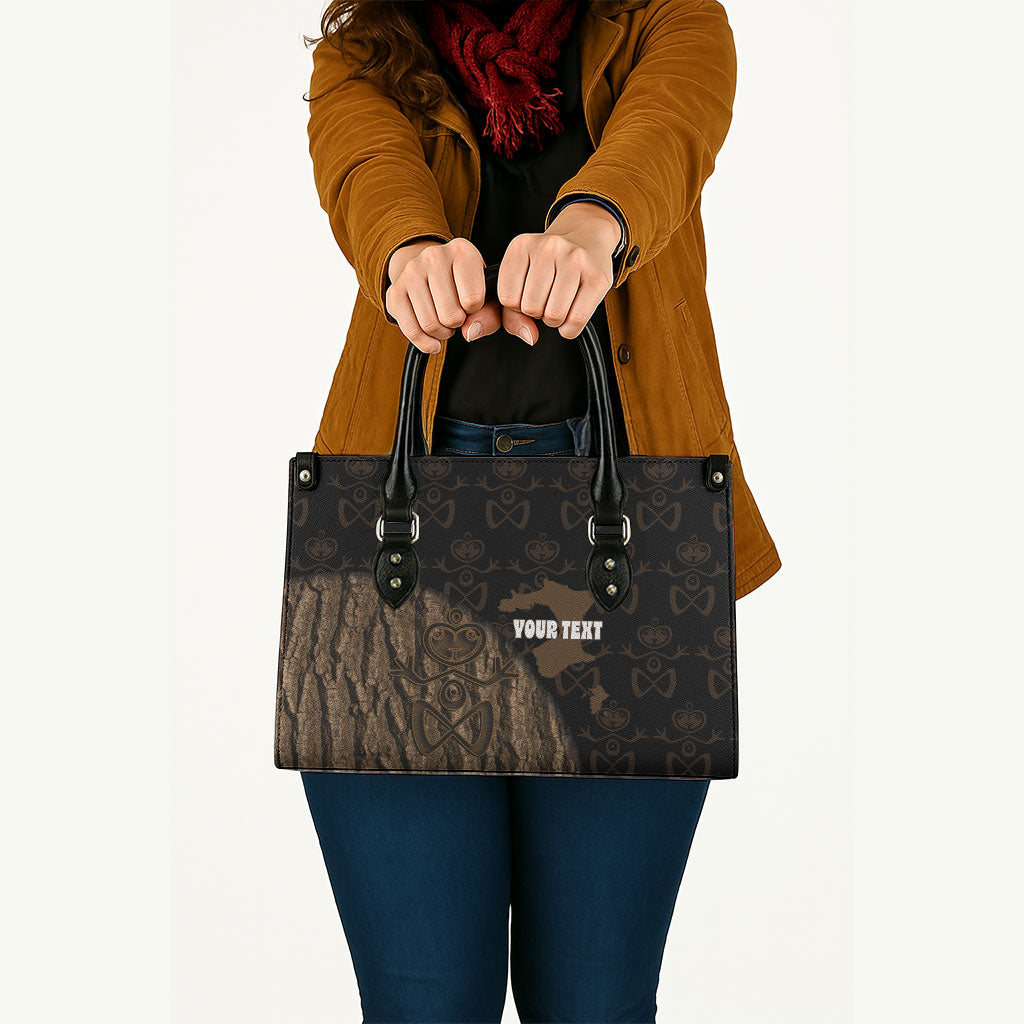 Moriori Kekoru New Zealand Personalised Leather Bag Kopi Rakau Carving Chatham Islands Map