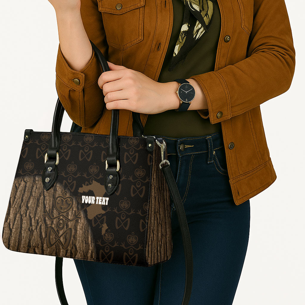 Moriori Kekoru New Zealand Personalised Leather Bag Kopi Rakau Carving Chatham Islands Map