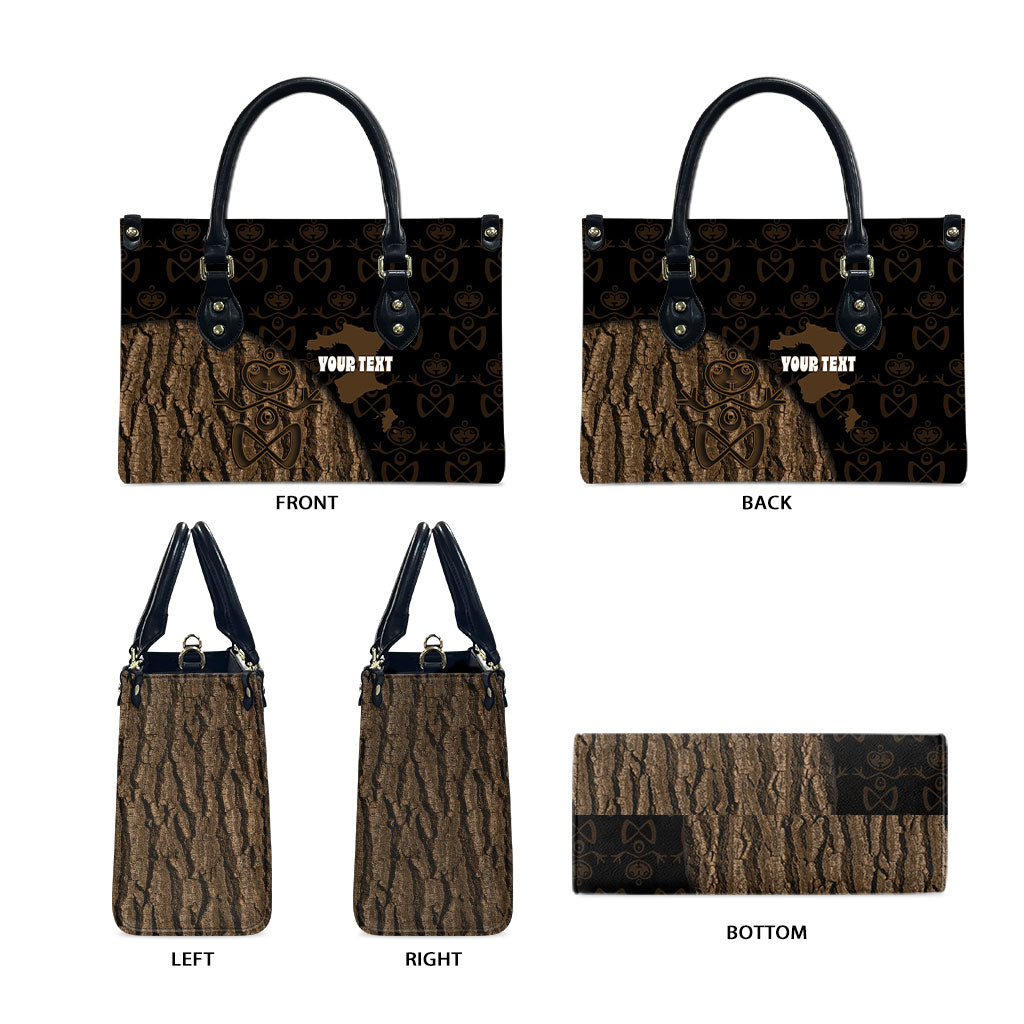 Moriori Kekoru New Zealand Personalised Leather Bag Kopi Rakau Carving Chatham Islands Map