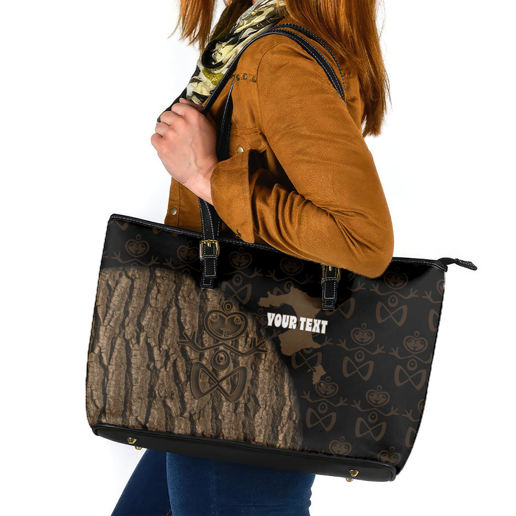 Moriori Kekoru New Zealand Personalised Leather Tote Bag Kopi Rakau Carving Chatham Islands Map