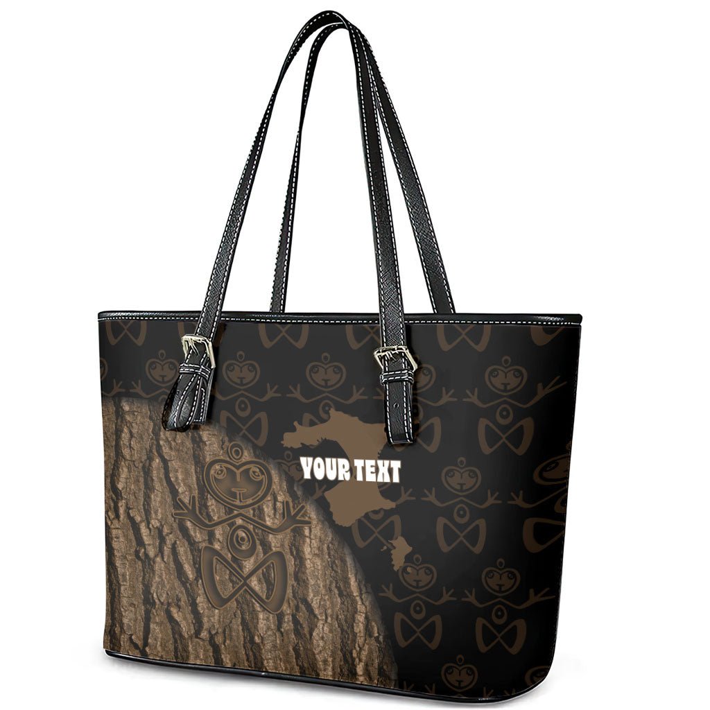 Moriori Kekoru New Zealand Personalised Leather Tote Bag Kopi Rakau Carving Chatham Islands Map