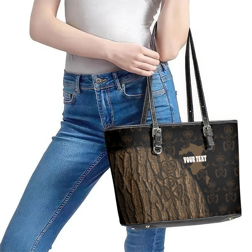 Moriori Kekoru New Zealand Personalised Leather Tote Bag Kopi Rakau Carving Chatham Islands Map