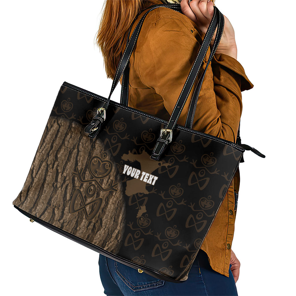Moriori Kekoru New Zealand Personalised Leather Tote Bag Kopi Rakau Carving Chatham Islands Map