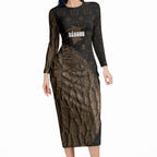 Moriori Kekoru New Zealand Personalised Long Sleeve Bodycon Dress Kopi Rakau Carving Chatham Islands Map
