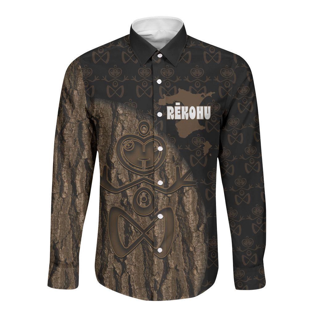 Moriori Kekoru New Zealand Personalised Long Sleeve Button Shirt Kopi Rakau Carving Chatham Islands Map