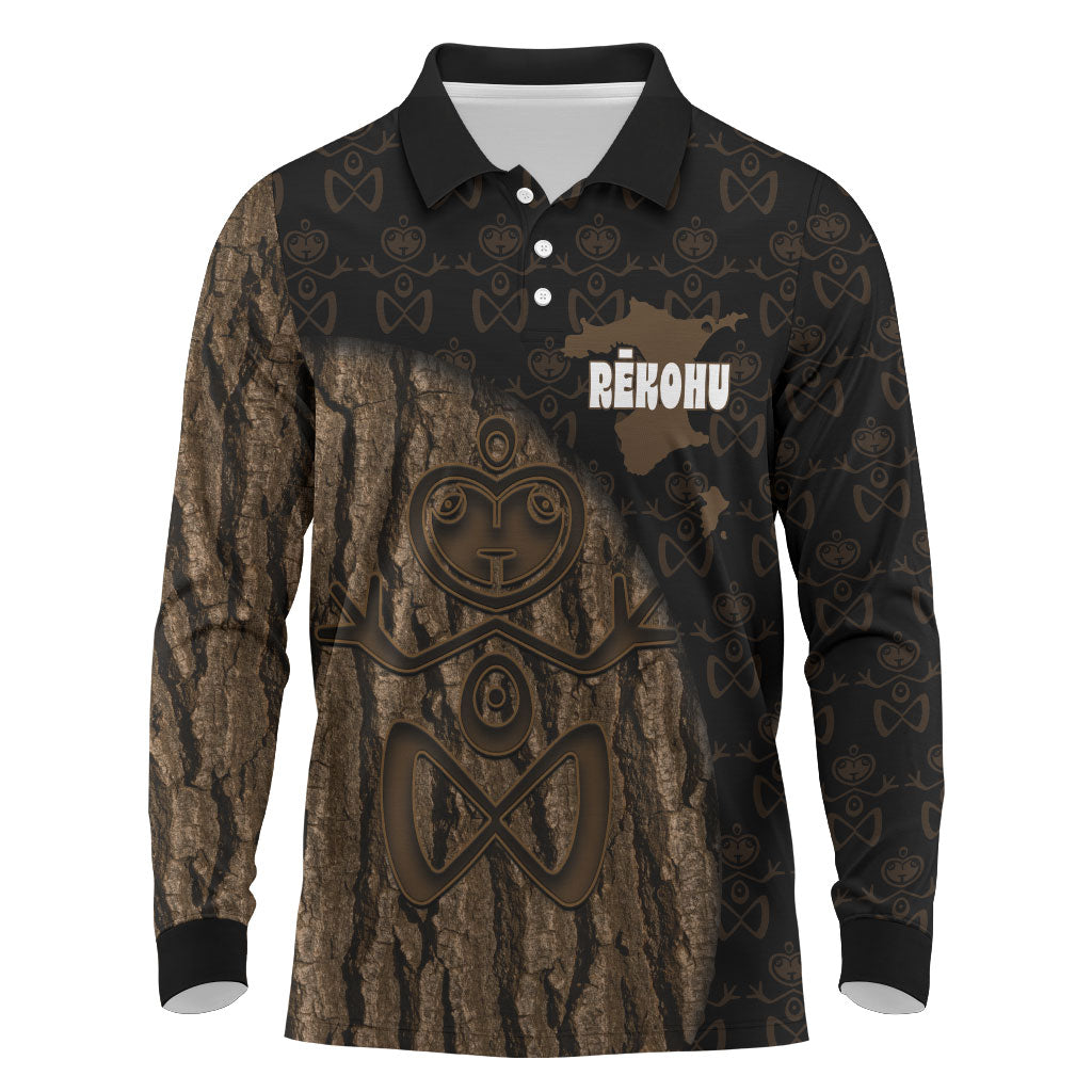 Moriori Kekoru New Zealand Personalised Long Sleeve Polo Shirt Kopi Rakau Carving Chatham Islands Map