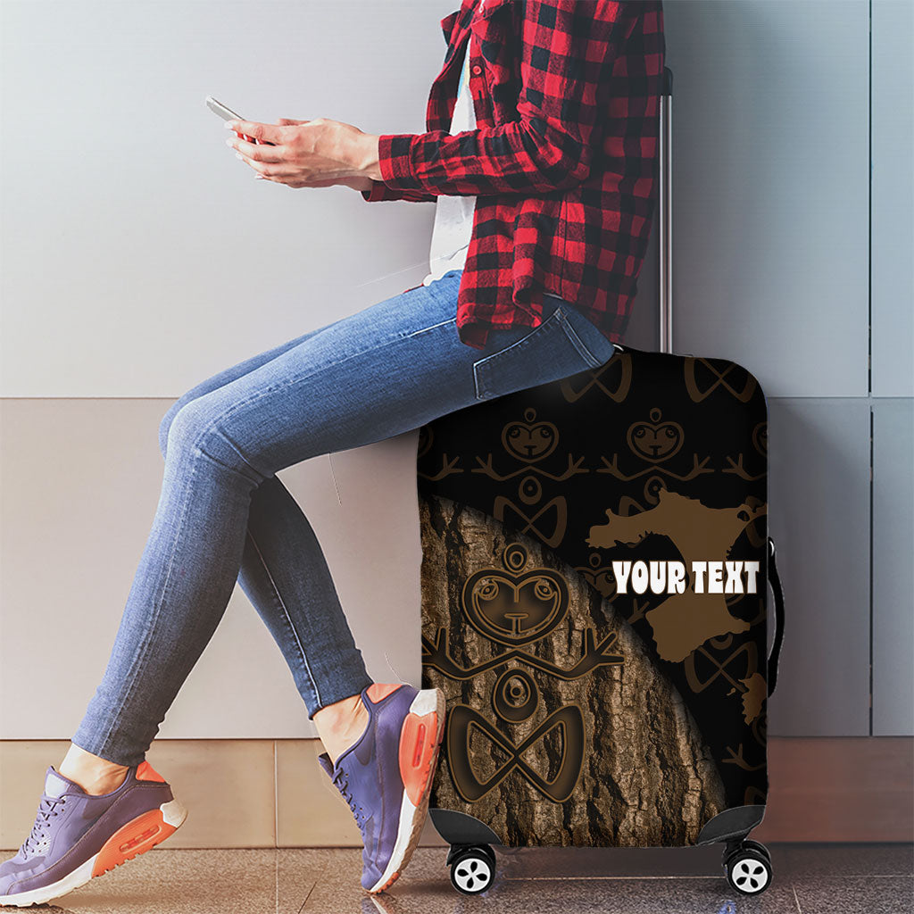 Moriori Kekoru New Zealand Personalised Luggage Cover Kopi Rakau Carving Chatham Islands Map