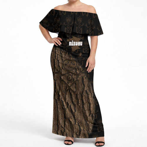 Moriori Kekoru New Zealand Personalised Off Shoulder Maxi Dress Kopi Rakau Carving Chatham Islands Map