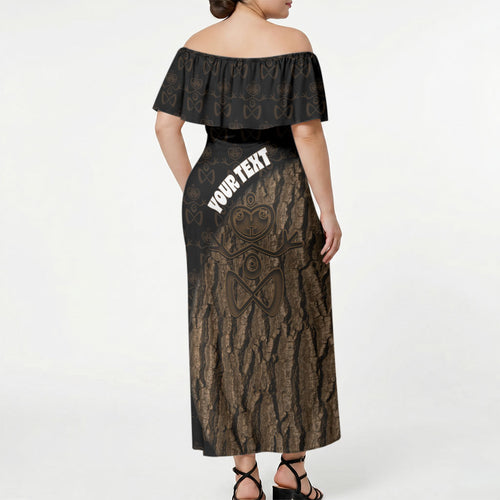 Moriori Kekoru New Zealand Personalised Off Shoulder Maxi Dress Kopi Rakau Carving Chatham Islands Map