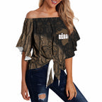 Moriori Kekoru New Zealand Personalised Off Shoulder Wrap Waist Top Kopi Rakau Carving Chatham Islands Map