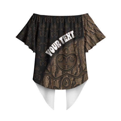 Moriori Kekoru New Zealand Personalised Off Shoulder Wrap Waist Top Kopi Rakau Carving Chatham Islands Map