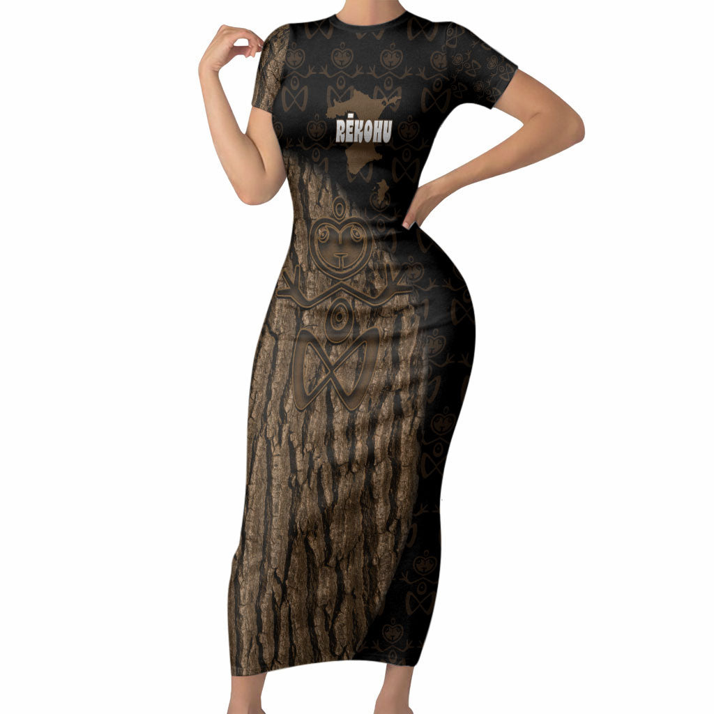 Moriori Kekoru New Zealand Personalised Short Sleeve Bodycon Dress Kopi Rakau Carving Chatham Islands Map