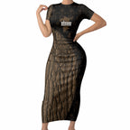 Moriori Kekoru New Zealand Personalised Short Sleeve Bodycon Dress Kopi Rakau Carving Chatham Islands Map