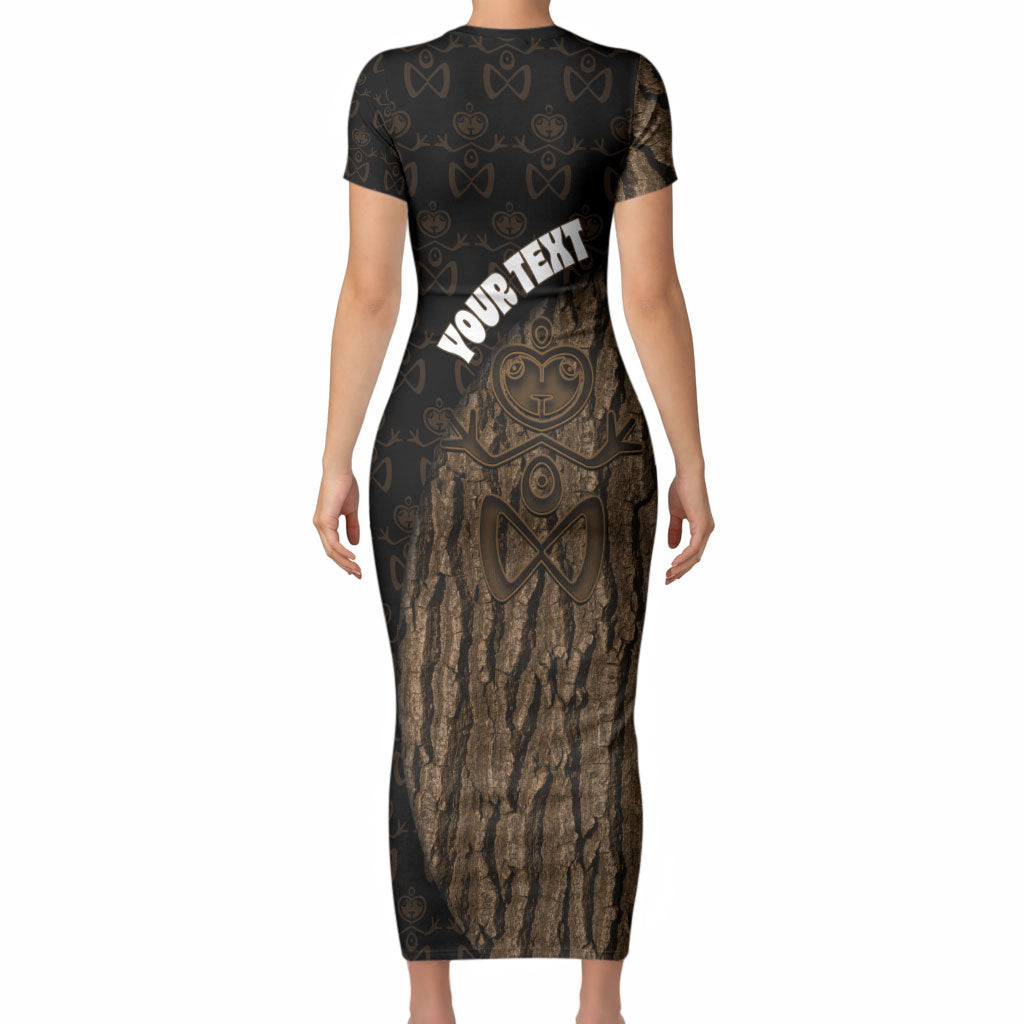 Moriori Kekoru New Zealand Personalised Short Sleeve Bodycon Dress Kopi Rakau Carving Chatham Islands Map