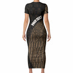 Moriori Kekoru New Zealand Personalised Short Sleeve Bodycon Dress Kopi Rakau Carving Chatham Islands Map