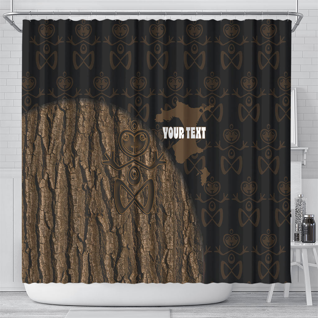 Moriori Kekoru New Zealand Personalised Shower Curtain Kopi Rakau Carving Chatham Islands Map