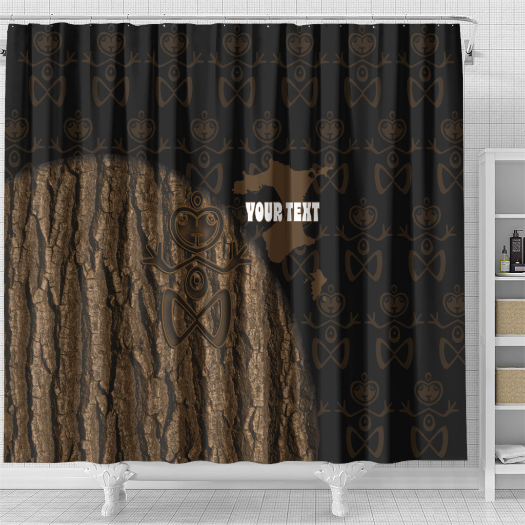 Moriori Kekoru New Zealand Personalised Shower Curtain Kopi Rakau Carving Chatham Islands Map