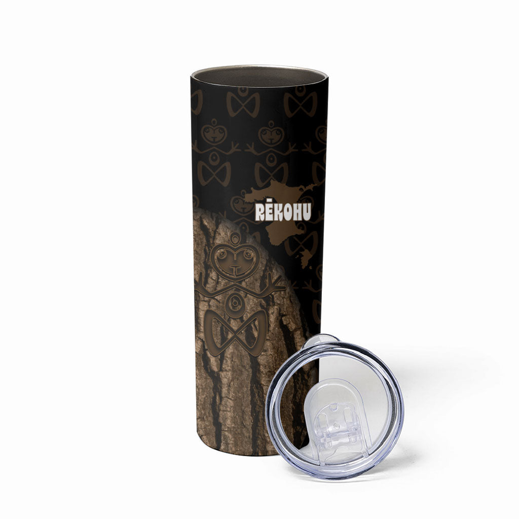 Moriori Kekoru New Zealand Personalised Skinny Tumbler Kopi Rakau Carving Chatham Islands Map