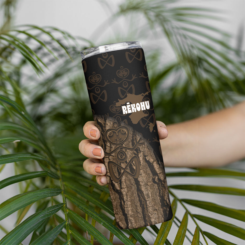 Moriori Kekoru New Zealand Personalised Skinny Tumbler Kopi Rakau Carving Chatham Islands Map