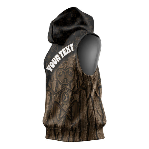Moriori Kekoru New Zealand Personalised Sleeveless Hoodie Kopi Rakau Carving Chatham Islands Map
