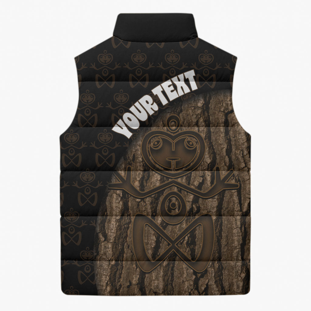Moriori Kekoru New Zealand Personalised Sleeveless Puffer Jacket Kopi Rakau Carving Chatham Islands Map