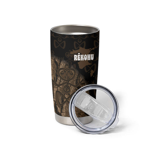 Moriori Kekoru New Zealand Personalised Tumbler Cup Kopi Rakau Carving Chatham Islands Map