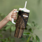 Moriori Kekoru New Zealand Personalised Tumbler With Handle Kopi Rakau Carving Chatham Islands Map