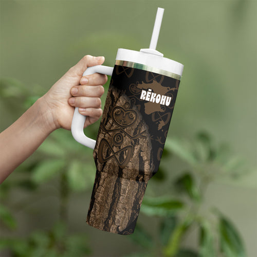 Moriori Kekoru New Zealand Personalised Tumbler With Handle Kopi Rakau Carving Chatham Islands Map
