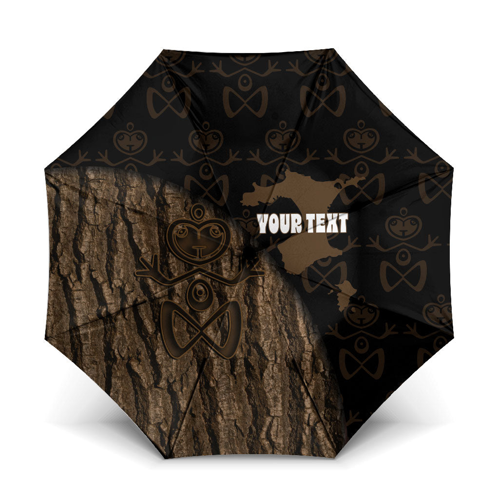 Moriori Kekoru New Zealand Personalised Umbrella Kopi Rakau Carving Chatham Islands Map