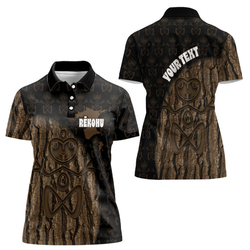 Moriori Kekoru New Zealand Personalised Women Polo Shirt Kopi Rakau Carving Chatham Islands Map